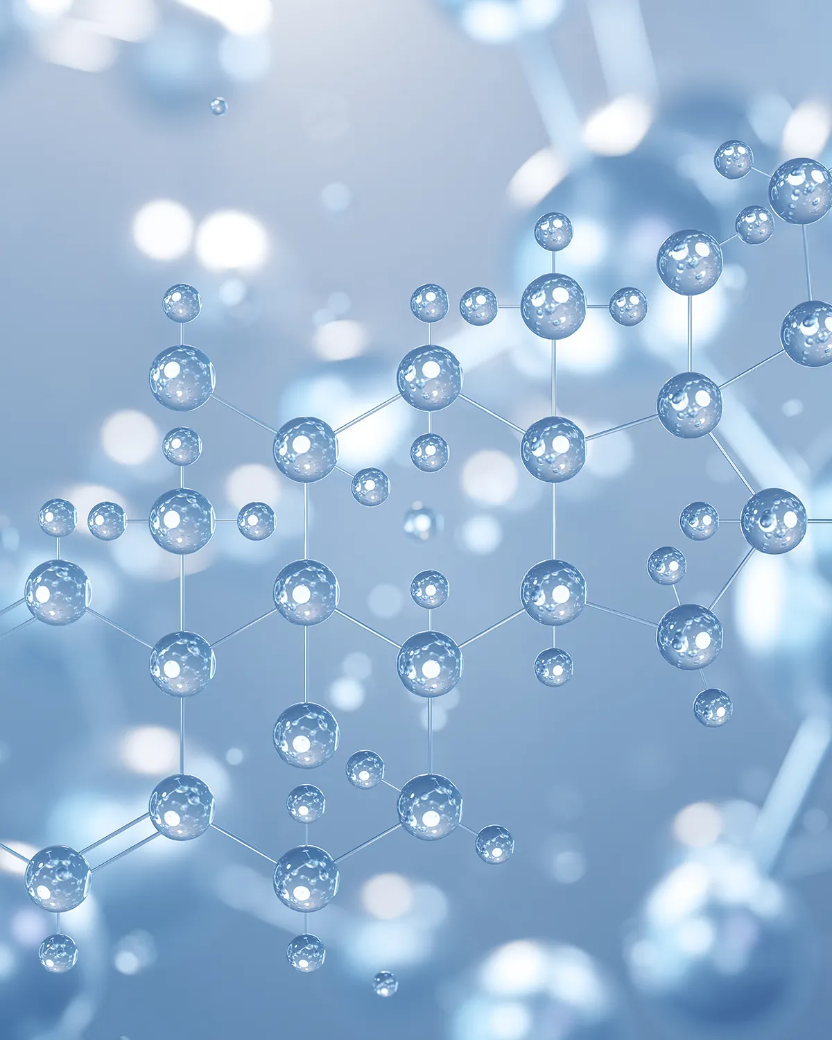 Wirkstoff Mometasonfuroat Heuschnupfenmittel Schemenhafte Moleküle vor blauem Hintergrund